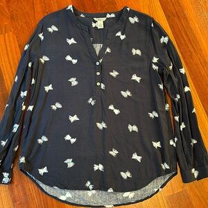 Butterfly shirt - Bass - dark blue, sleeves roll & button, size small S